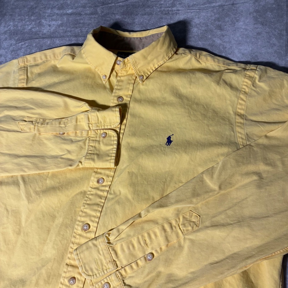 Vintage Ralph Lauren Classic Fit Yellow Button Down Shirt Mens XL Long Sleeve